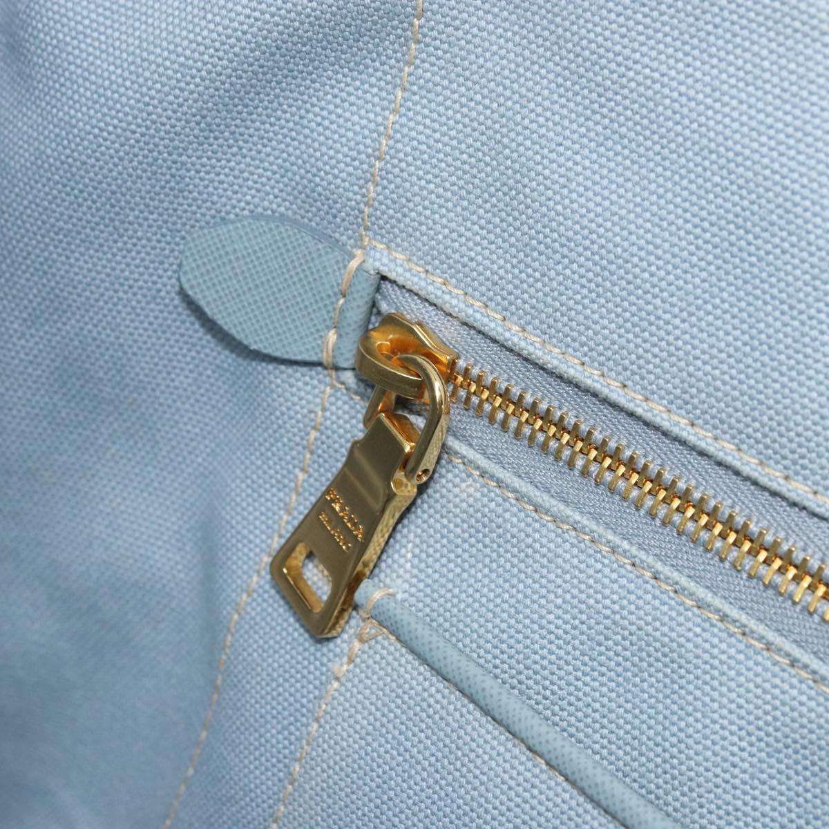 PRADA Canapa MM Hand Bag Canvas Light Blue Gold Auth 171056