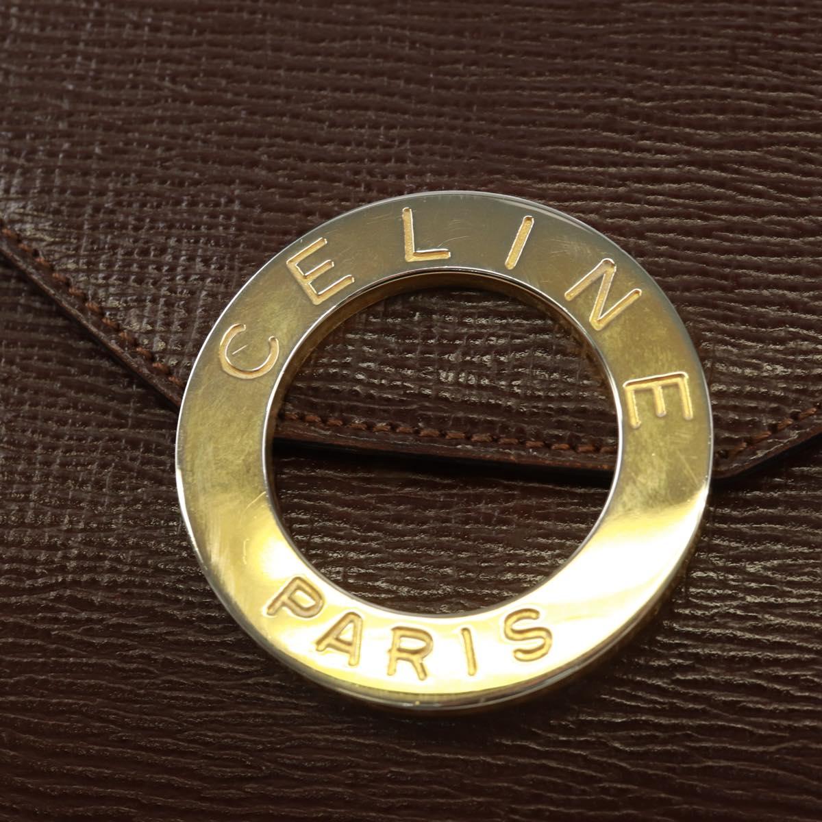 CELINE Circle Shoulder Bag Leather Brown Gold Auth 171061A