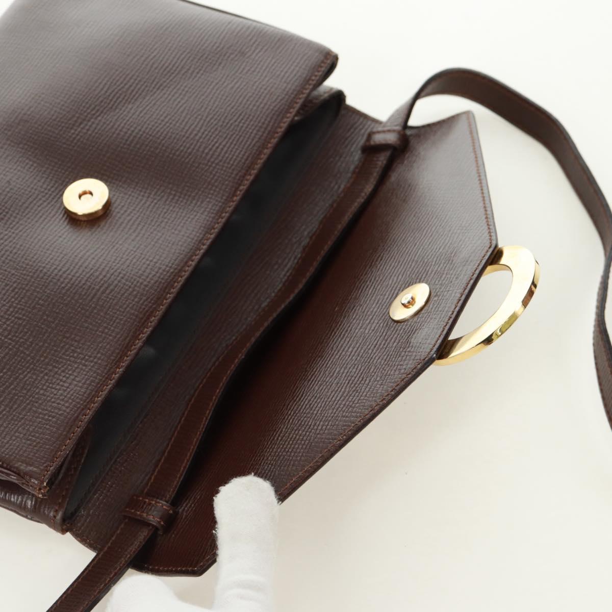 CELINE Circle Shoulder Bag Leather Brown Gold Auth 171061A