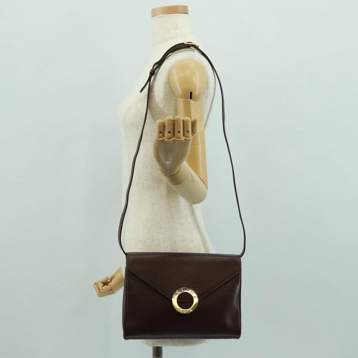 CELINE Circle Shoulder Bag Leather Brown Gold Auth 171061A
