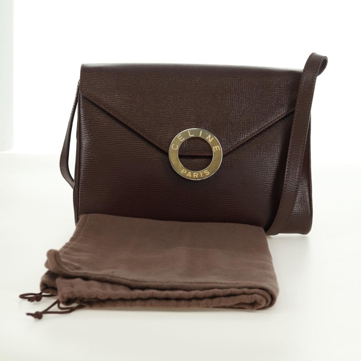 CELINE Circle Shoulder Bag Leather Brown Gold Auth 171061A