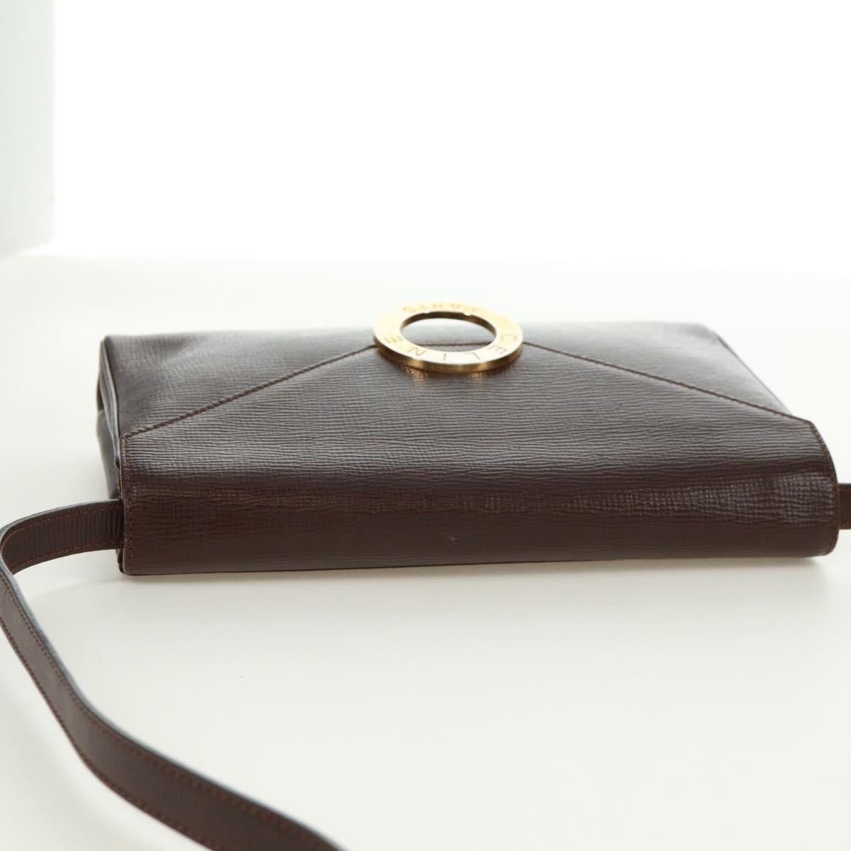 CELINE Circle Shoulder Bag Leather Brown Gold Auth 171061A