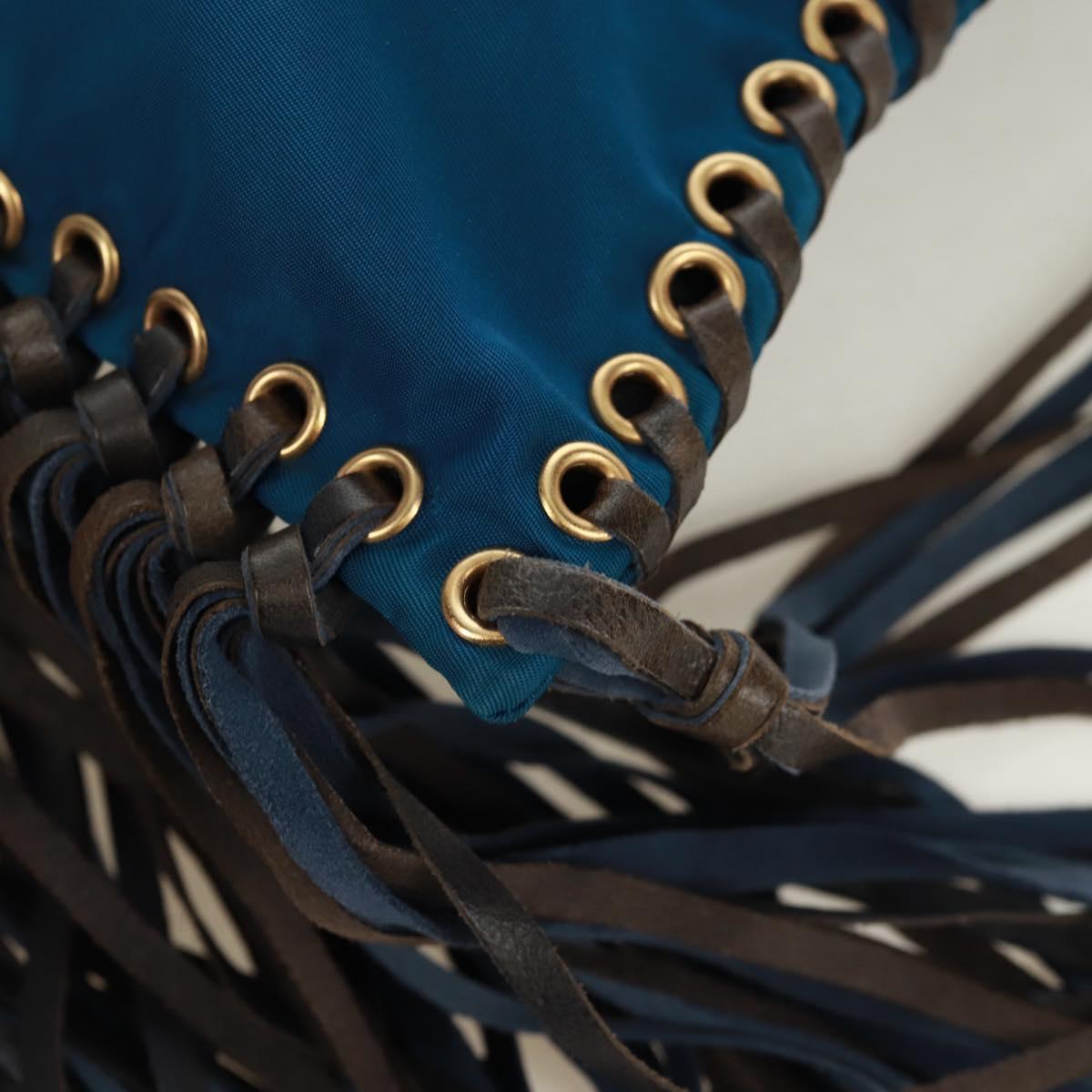 PRADA Shoulder Bag Nylon Blue Gold Auth 171065V