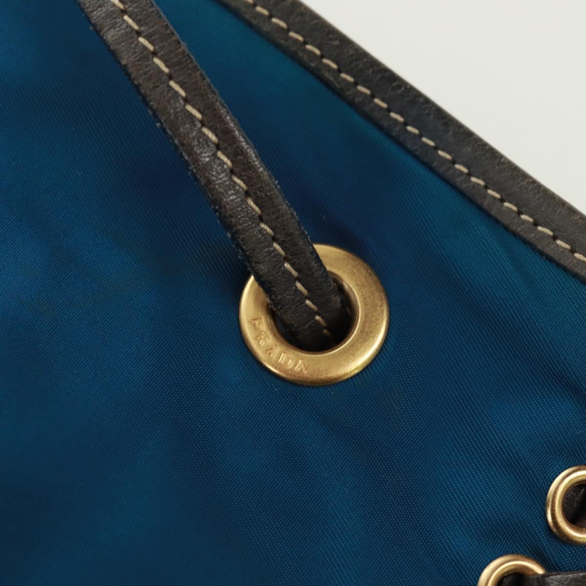 PRADA Shoulder Bag Nylon Blue Gold Auth 171065V
