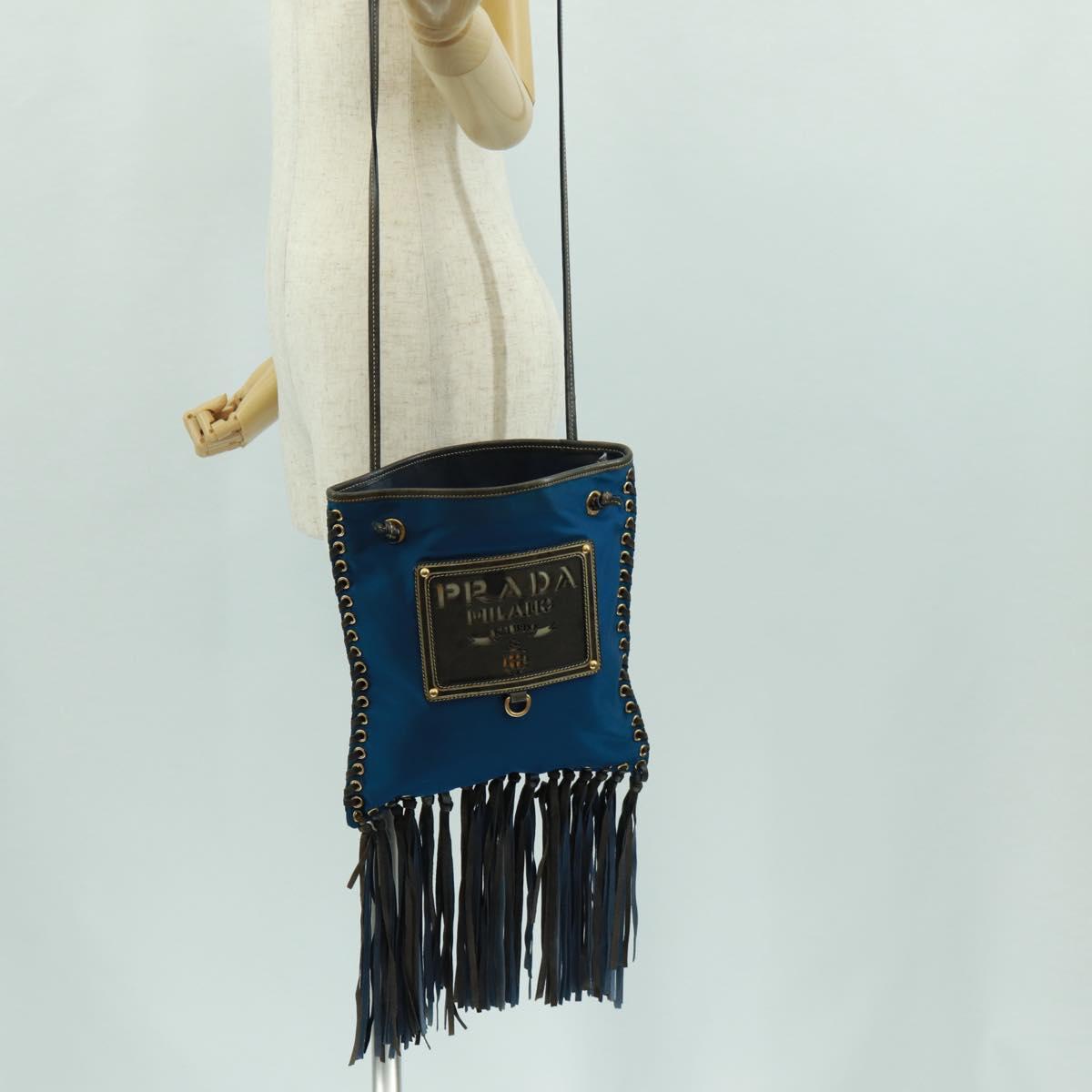 PRADA Shoulder Bag Nylon Blue Gold Auth 171065V