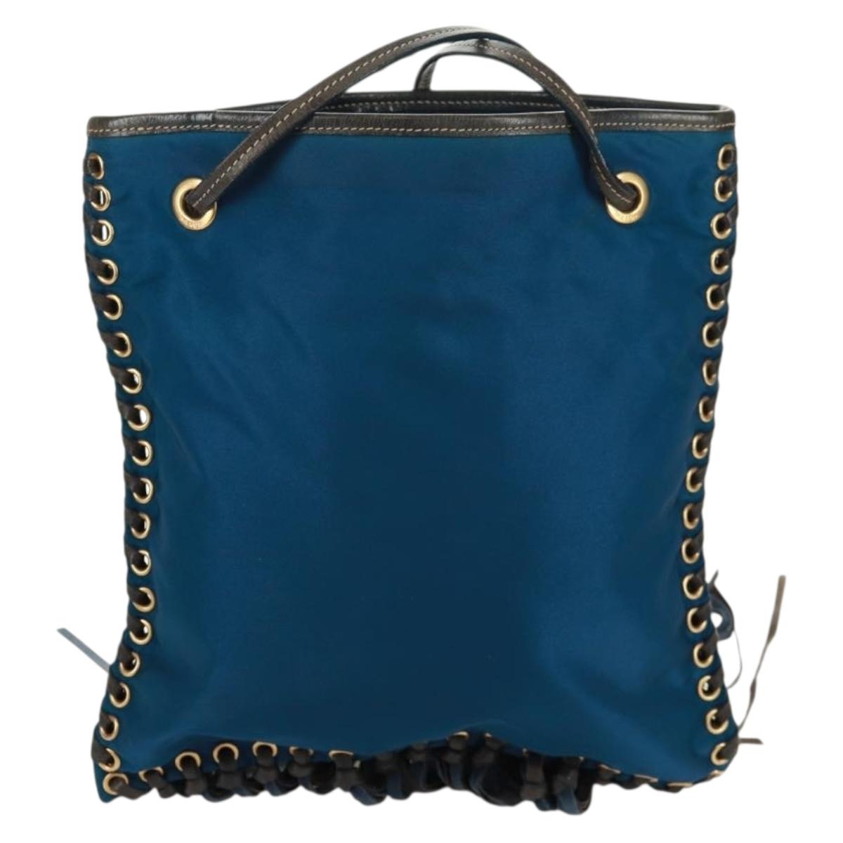 PRADA Shoulder Bag Nylon Blue Gold Auth 171065V