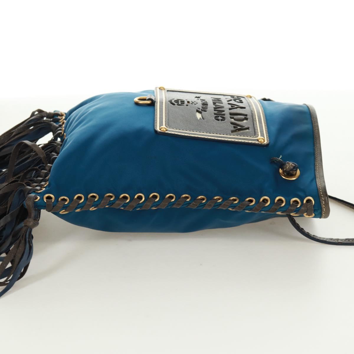 PRADA Shoulder Bag Nylon Blue Gold Auth 171065V