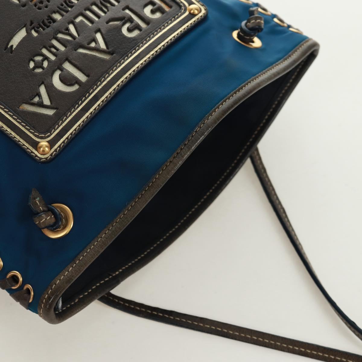 PRADA Shoulder Bag Nylon Blue Gold Auth 171065V