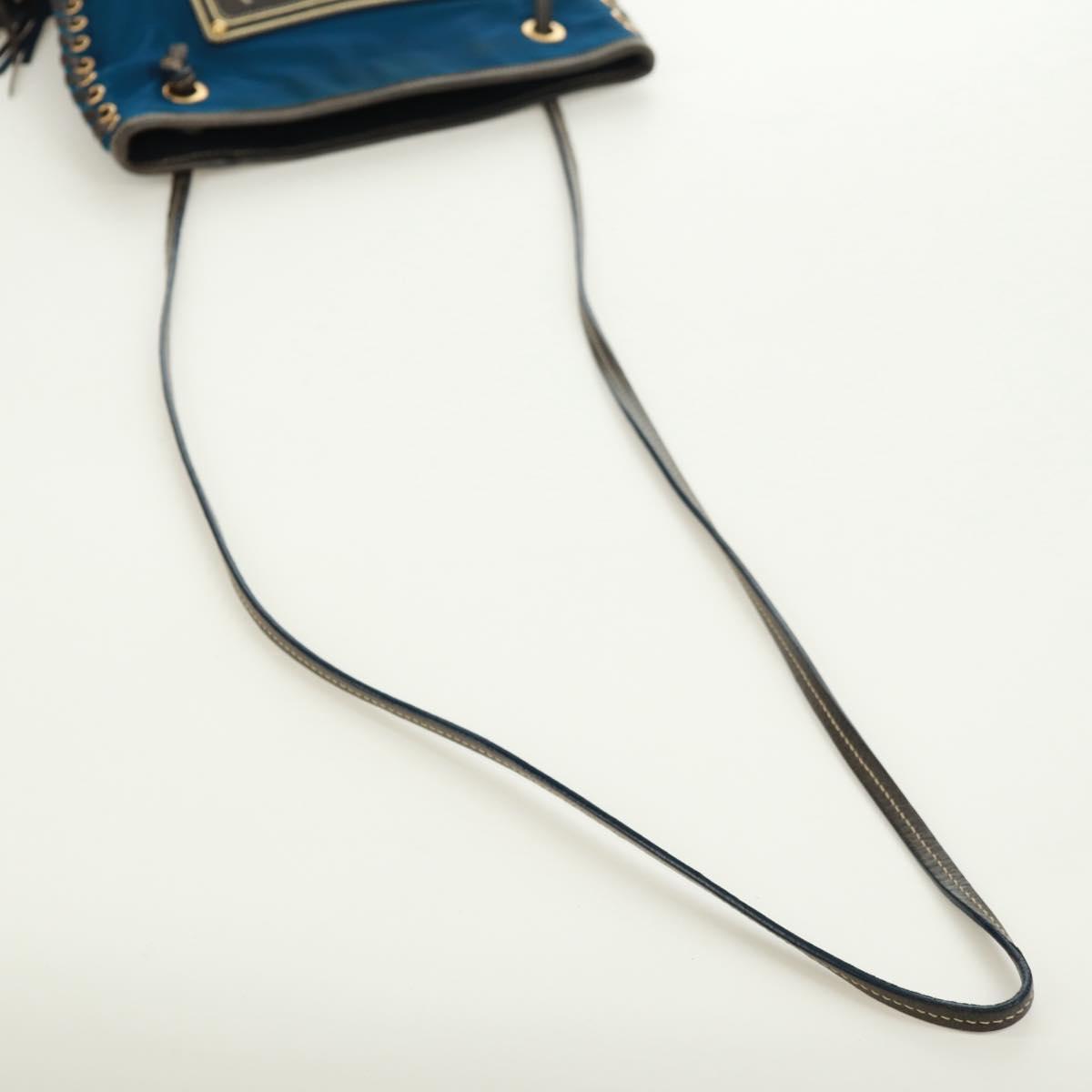 PRADA Shoulder Bag Nylon Blue Gold Auth 171065V