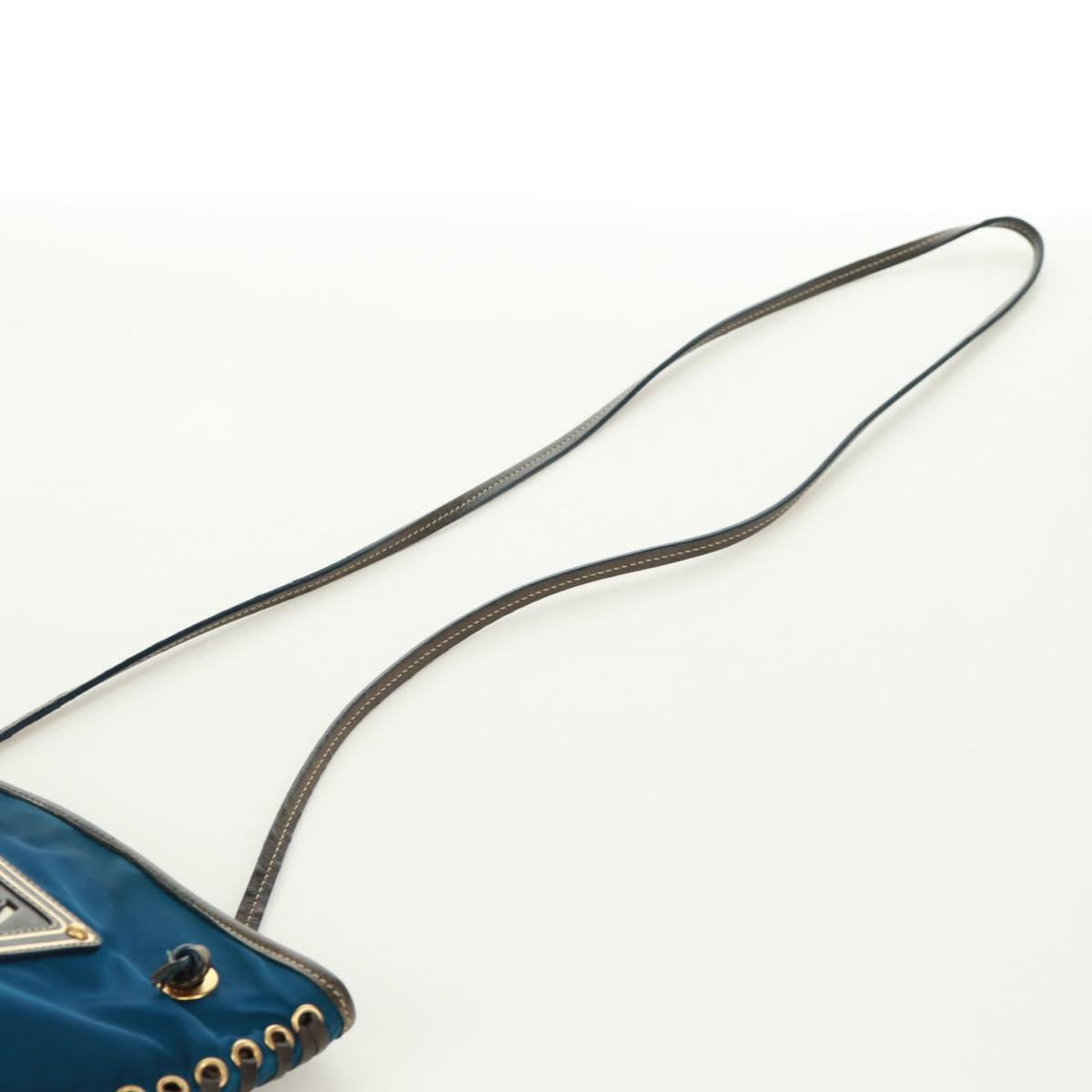 PRADA Shoulder Bag Nylon Blue Gold Auth 171065V