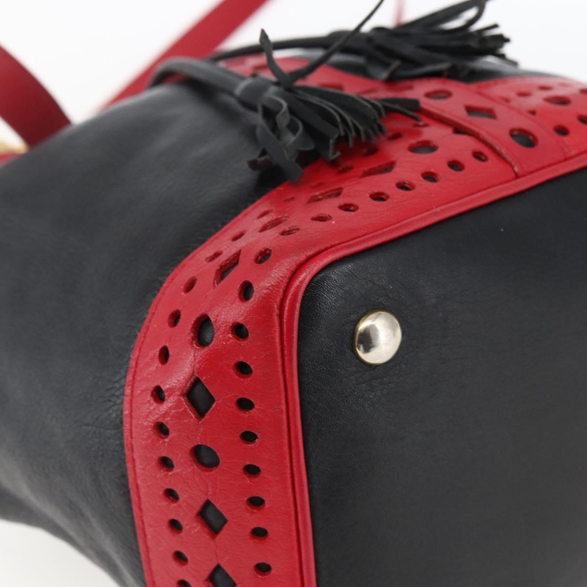 SAINT LAURENT Shoulder Bag Leather Black Red gold Auth 171068V