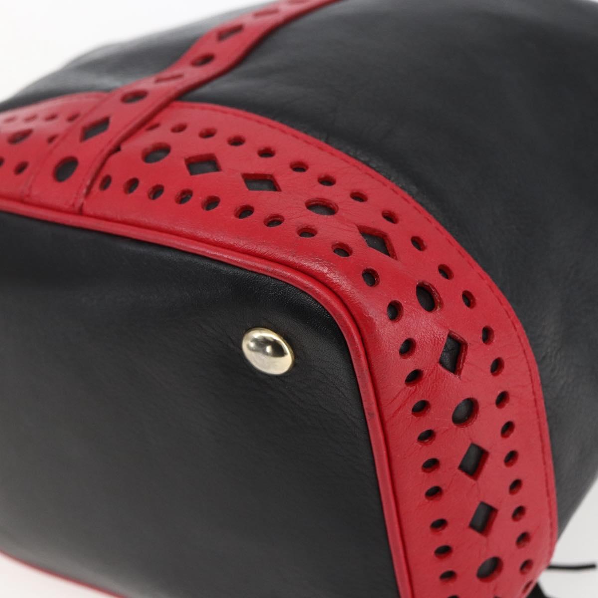 SAINT LAURENT Shoulder Bag Leather Black Red gold Auth 171068V