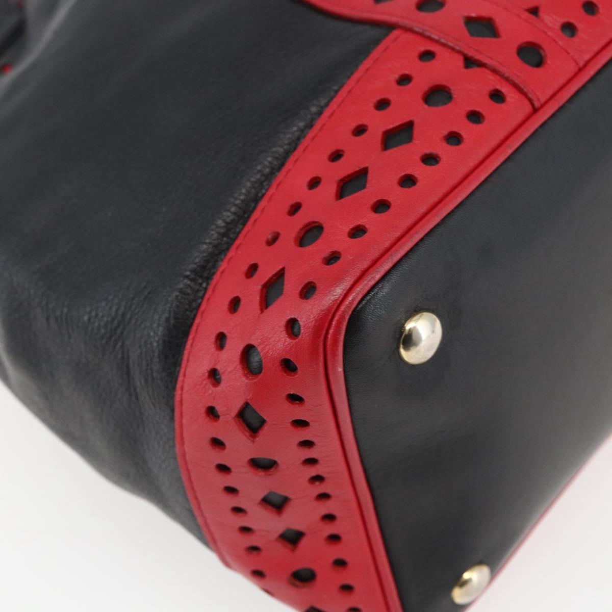 SAINT LAURENT Shoulder Bag Leather Black Red gold Auth 171068V