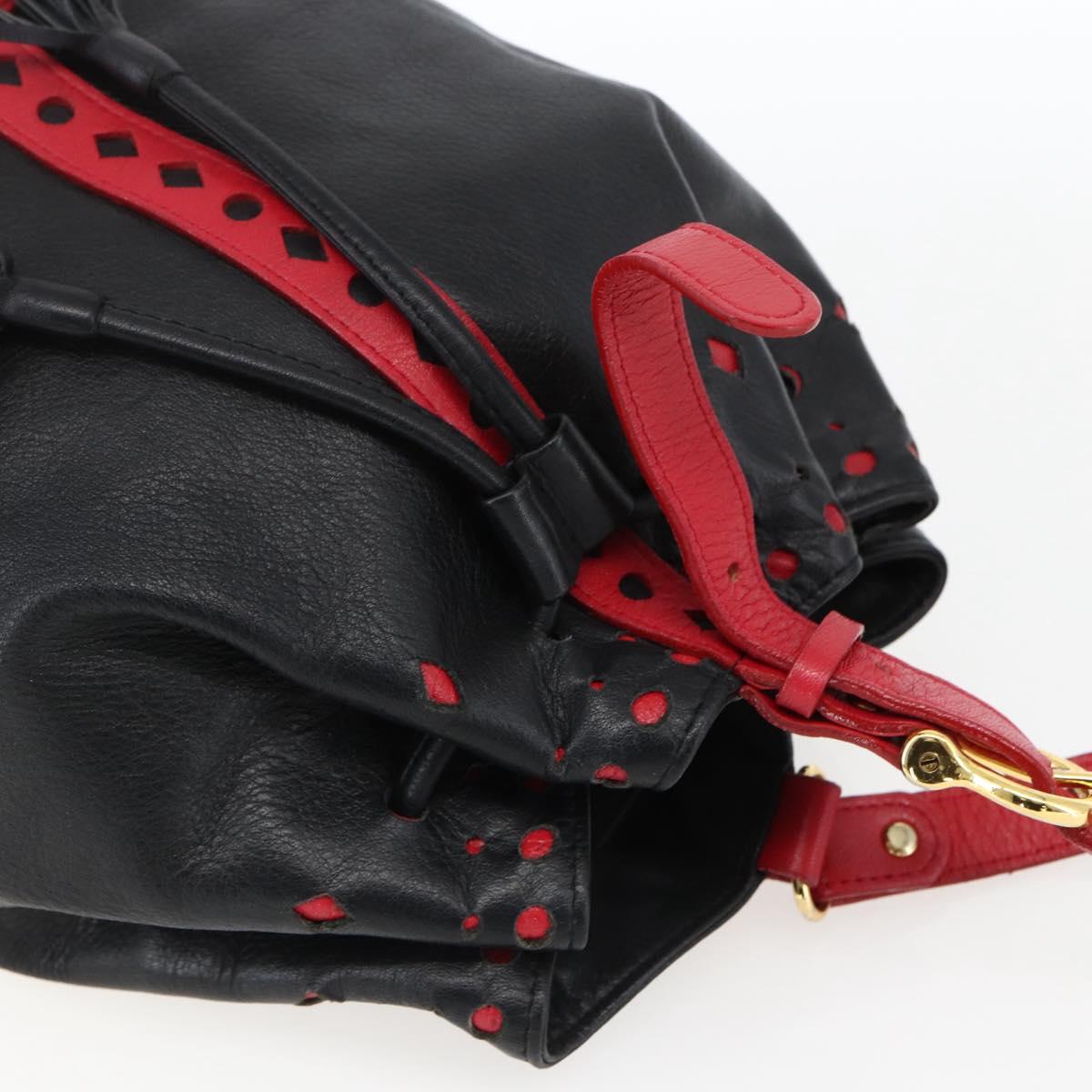 SAINT LAURENT Shoulder Bag Leather Black Red gold Auth 171068V