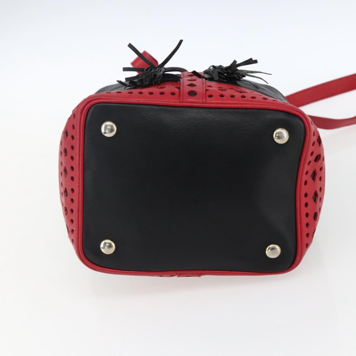 SAINT LAURENT Shoulder Bag Leather Black Red gold Auth 171068V