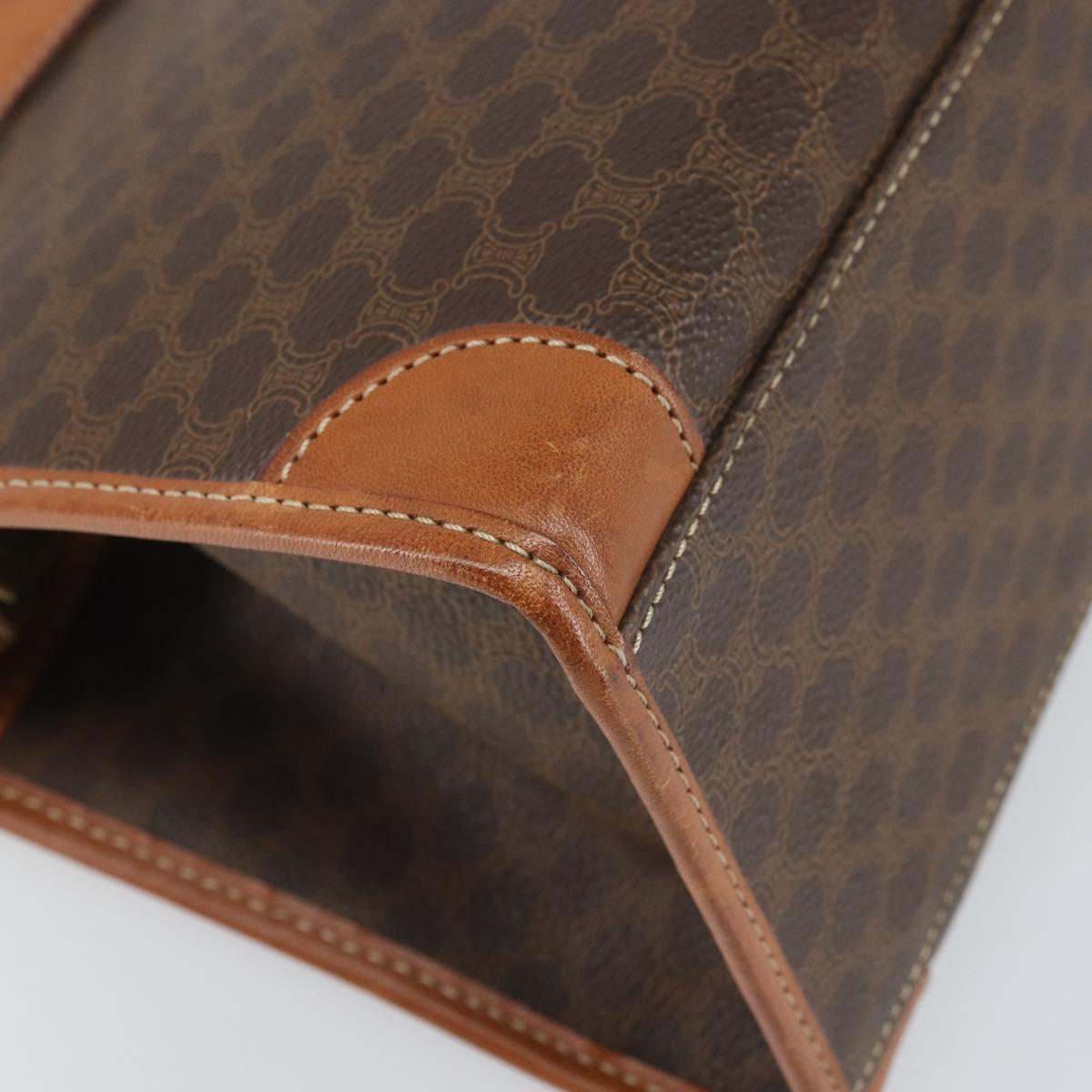 CELINE Macadam Canvas Hand Bag PVC Leather Brown Gold Auth 171069