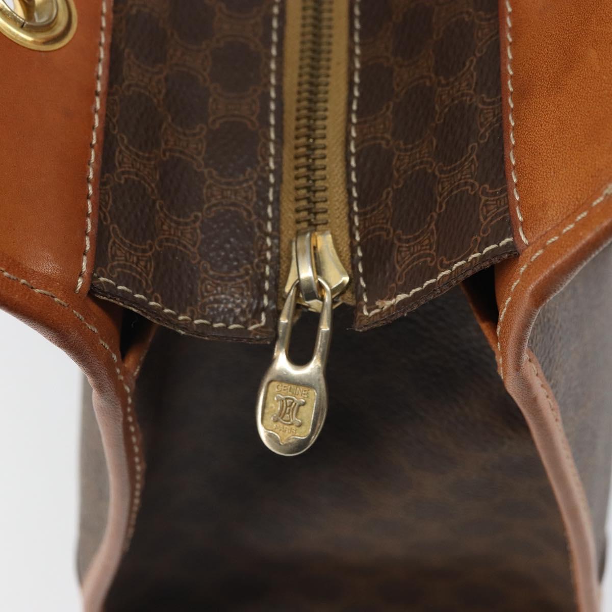 CELINE Macadam Canvas Hand Bag PVC Leather Brown Gold Auth 171069