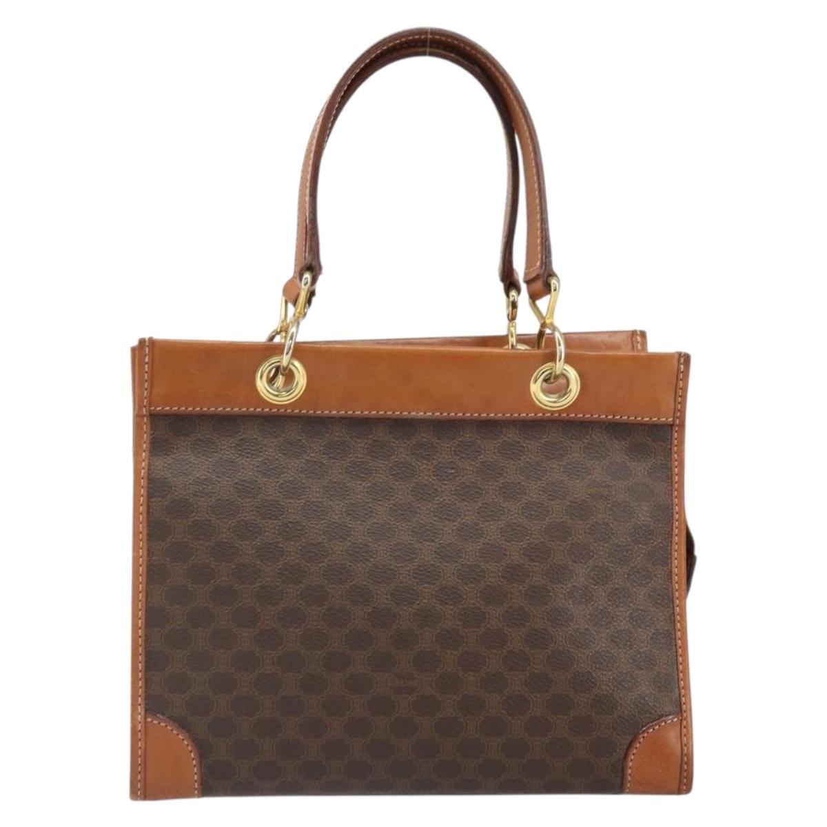 CELINE Macadam Canvas Hand Bag PVC Leather Brown Gold Auth 171069