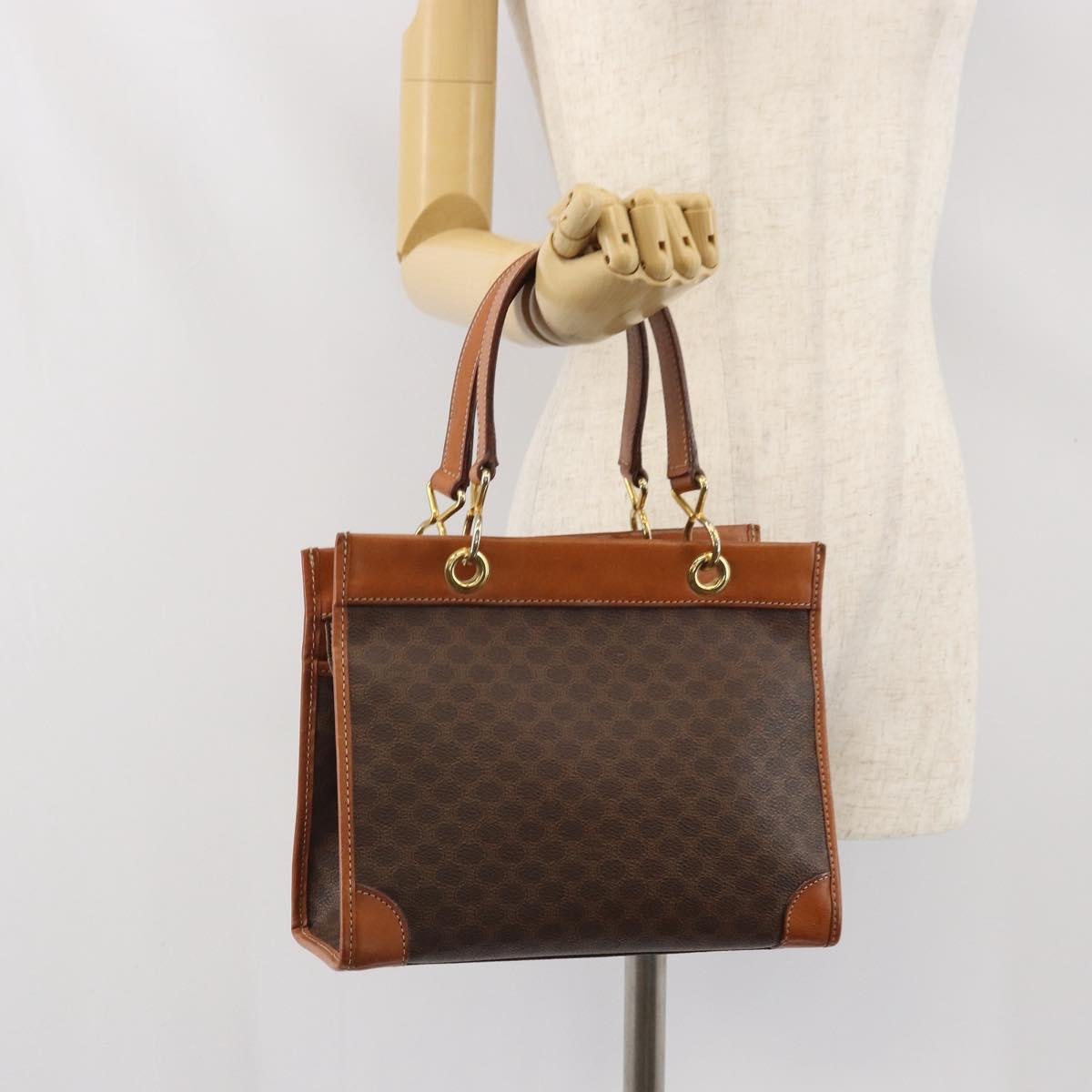 CELINE Macadam Canvas Hand Bag PVC Leather Brown Gold Auth 171069