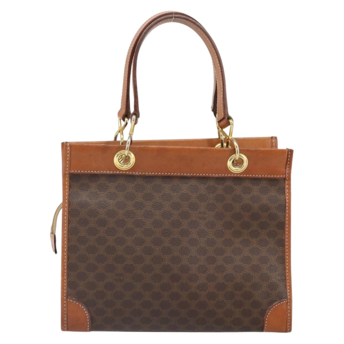 CELINE Macadam Canvas Hand Bag PVC Leather Brown Gold Auth 171069