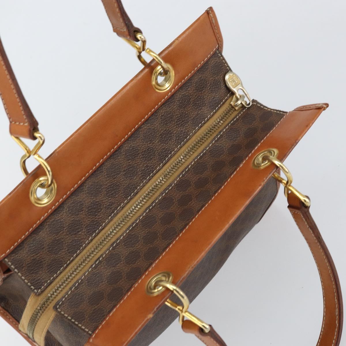 CELINE Macadam Canvas Hand Bag PVC Leather Brown Gold Auth 171069