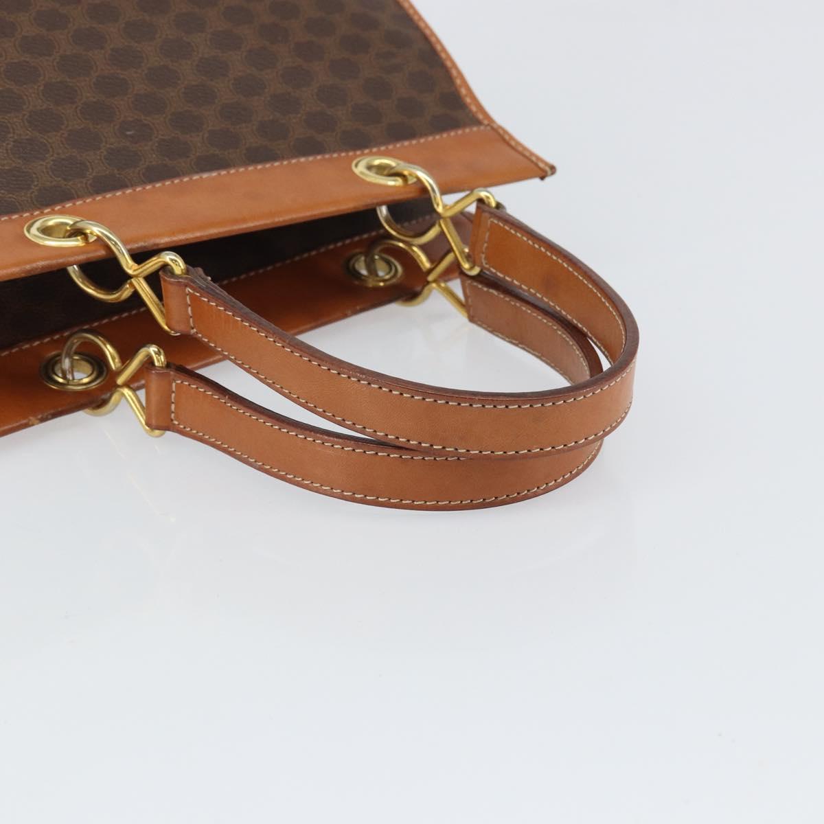 CELINE Macadam Canvas Hand Bag PVC Leather Brown Gold Auth 171069