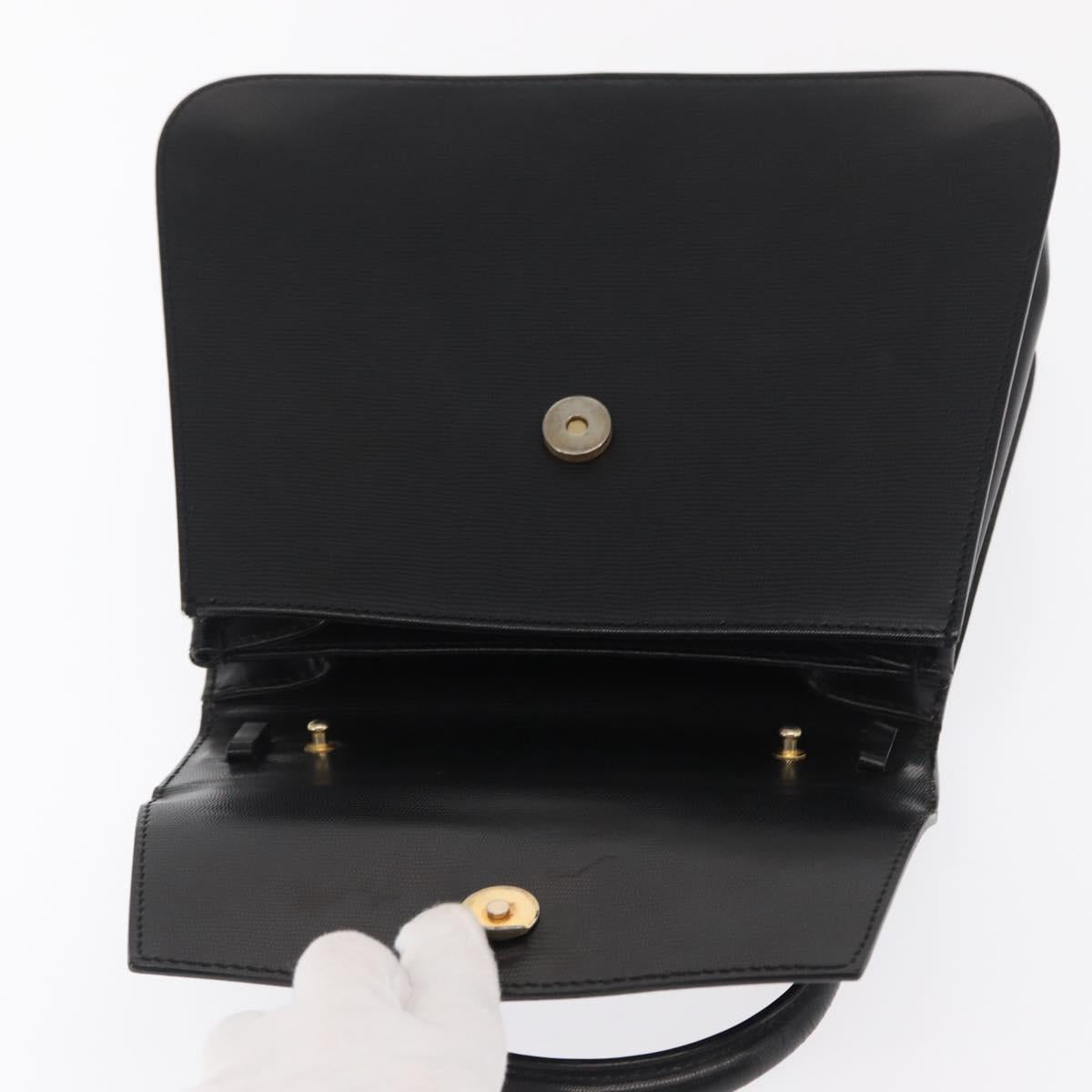 CELINE Circle Hand Bag Leather Black Gold Auth 171070