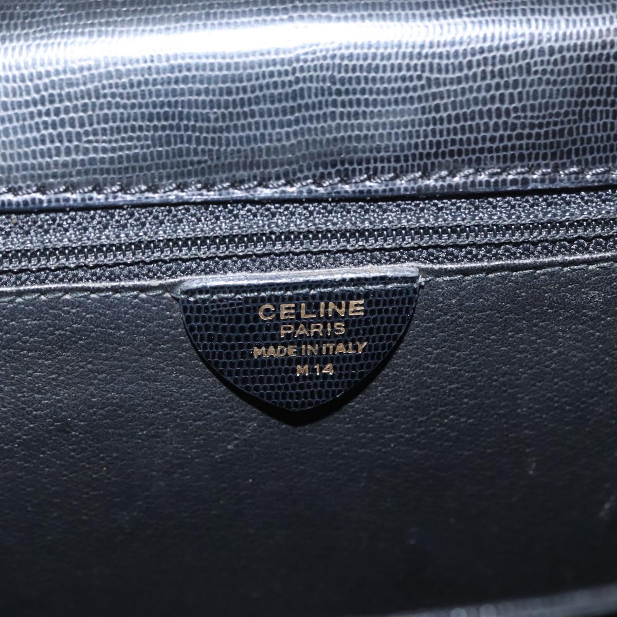 CELINE Circle Hand Bag Leather Black Gold Auth 171070