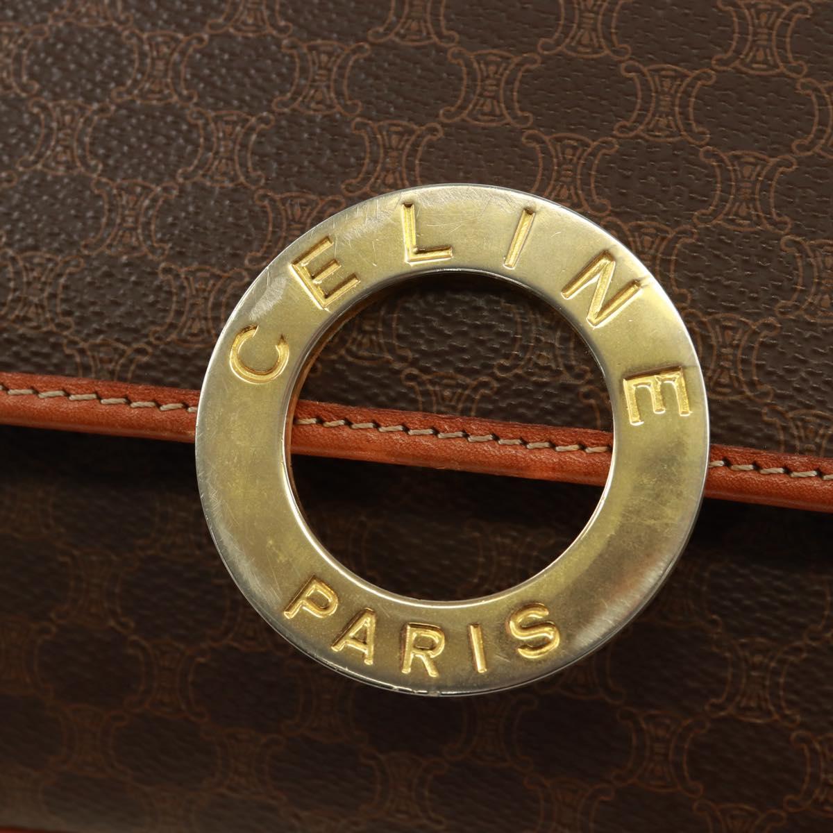 CELINE Macadam Canvas Circle Shoulder Bag PVC Leather Brown Gold Auth 171071A