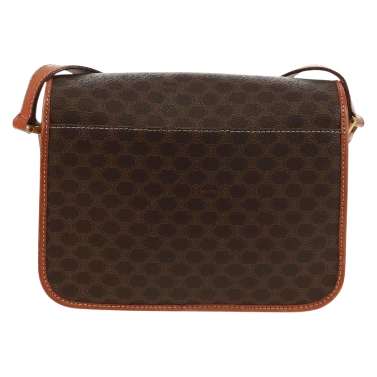 CELINE Macadam Canvas Circle Shoulder Bag PVC Leather Brown Gold Auth 171071A