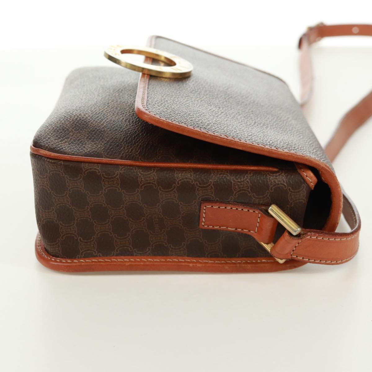 CELINE Macadam Canvas Circle Shoulder Bag PVC Leather Brown Gold Auth 171071A