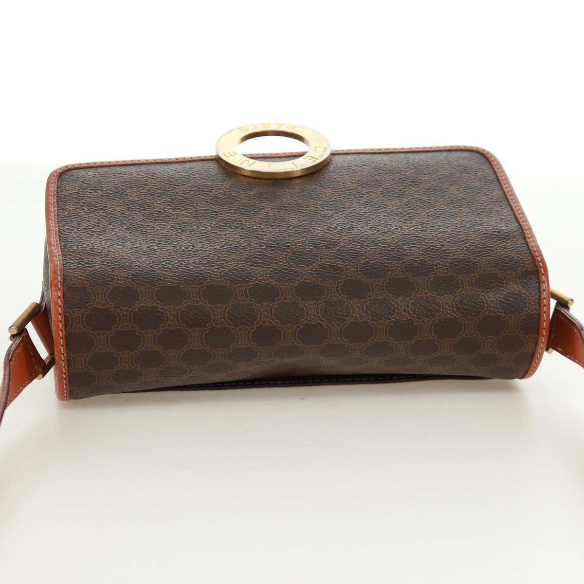 CELINE Macadam Canvas Circle Shoulder Bag PVC Leather Brown Gold Auth 171071A
