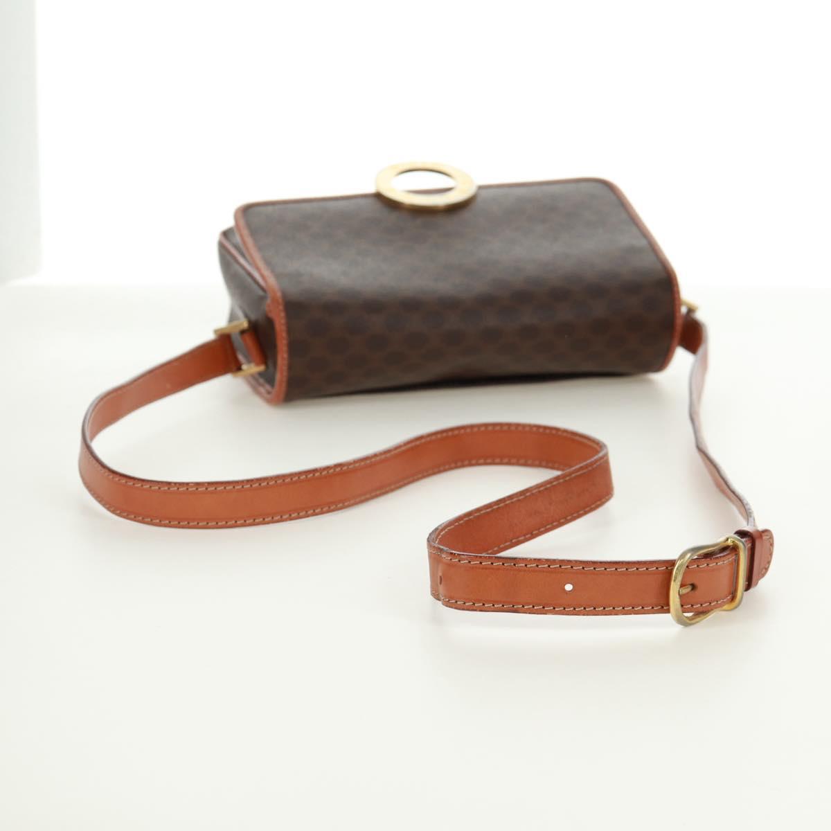 CELINE Macadam Canvas Circle Shoulder Bag PVC Leather Brown Gold Auth 171071A