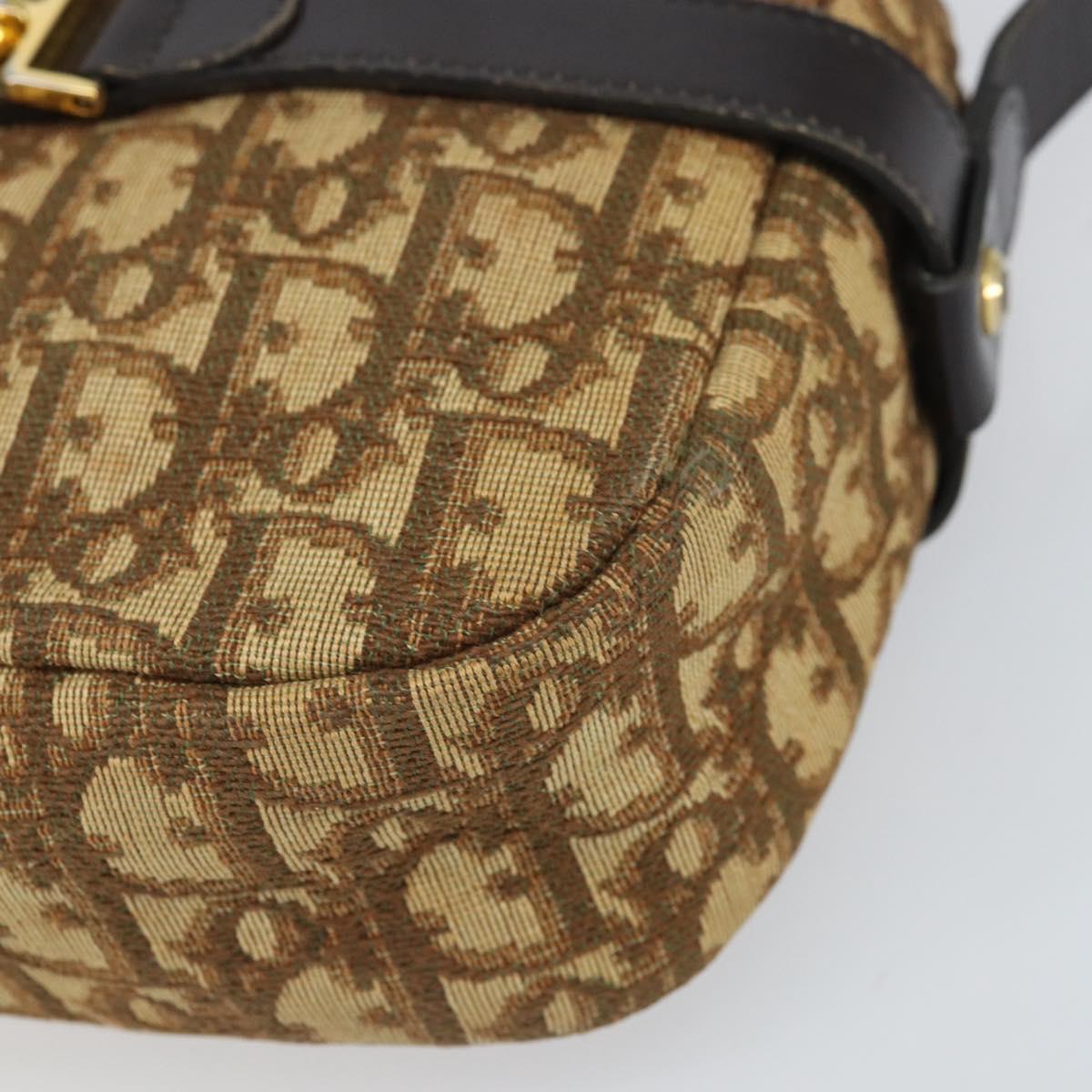 Christian Dior Trotter Canvas Shoulder Bag Brown Gold Auth 171073