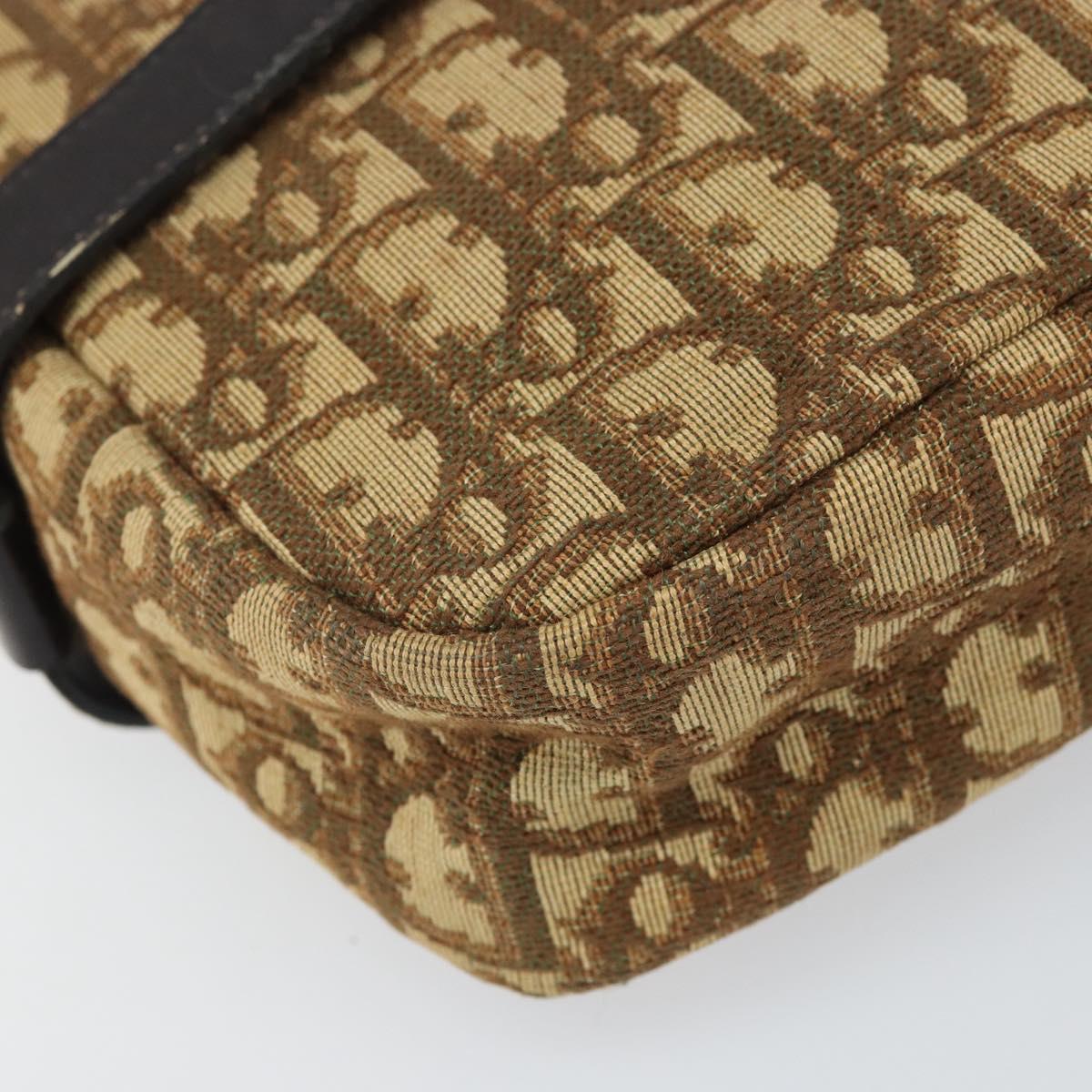 Christian Dior Trotter Canvas Shoulder Bag Brown Gold Auth 171073