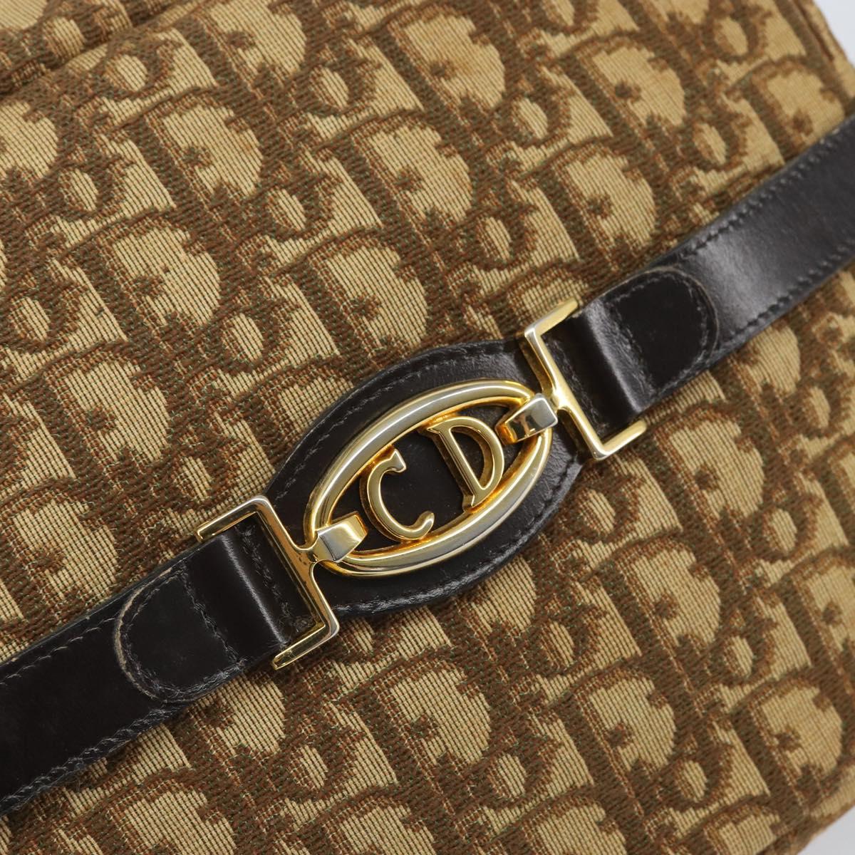 Christian Dior Trotter Canvas Shoulder Bag Brown Gold Auth 171073