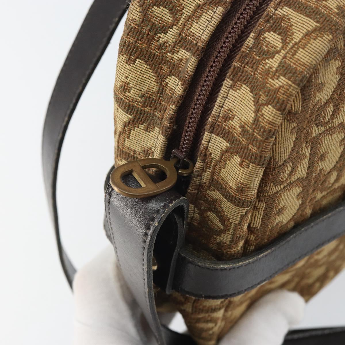 Christian Dior Trotter Canvas Shoulder Bag Brown Gold Auth 171073