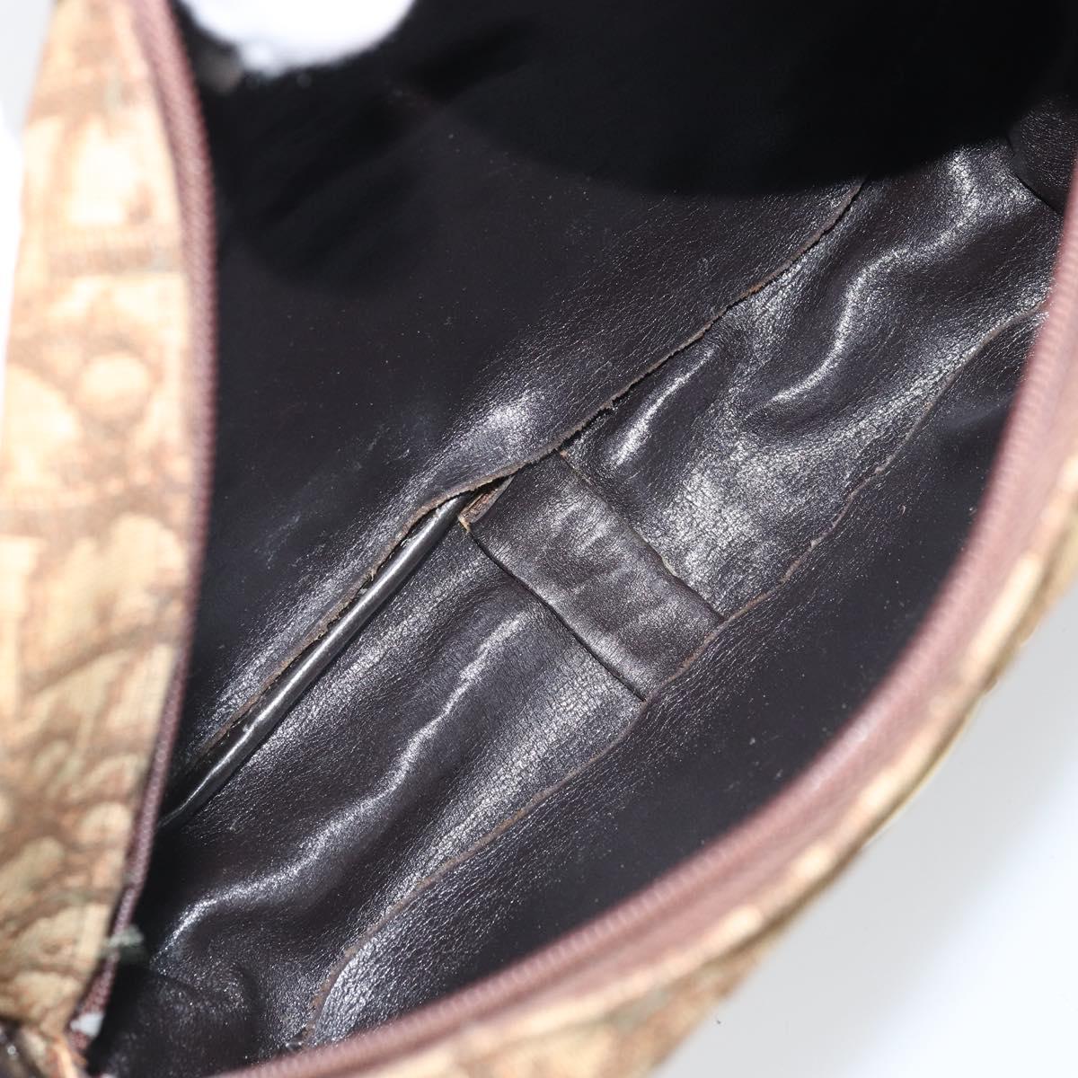 Christian Dior Trotter Canvas Shoulder Bag Brown Gold Auth 171073