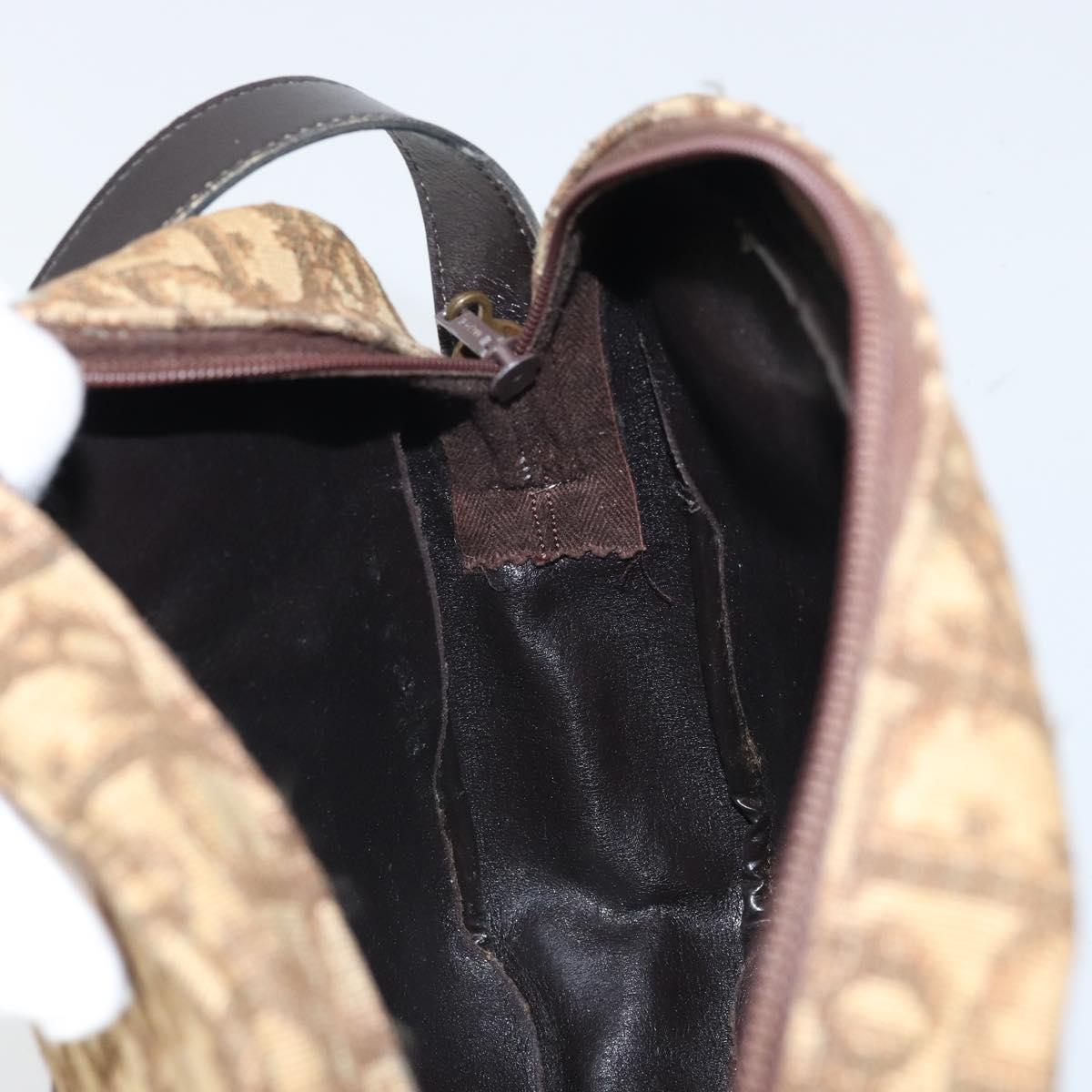 Christian Dior Trotter Canvas Shoulder Bag Brown Gold Auth 171073