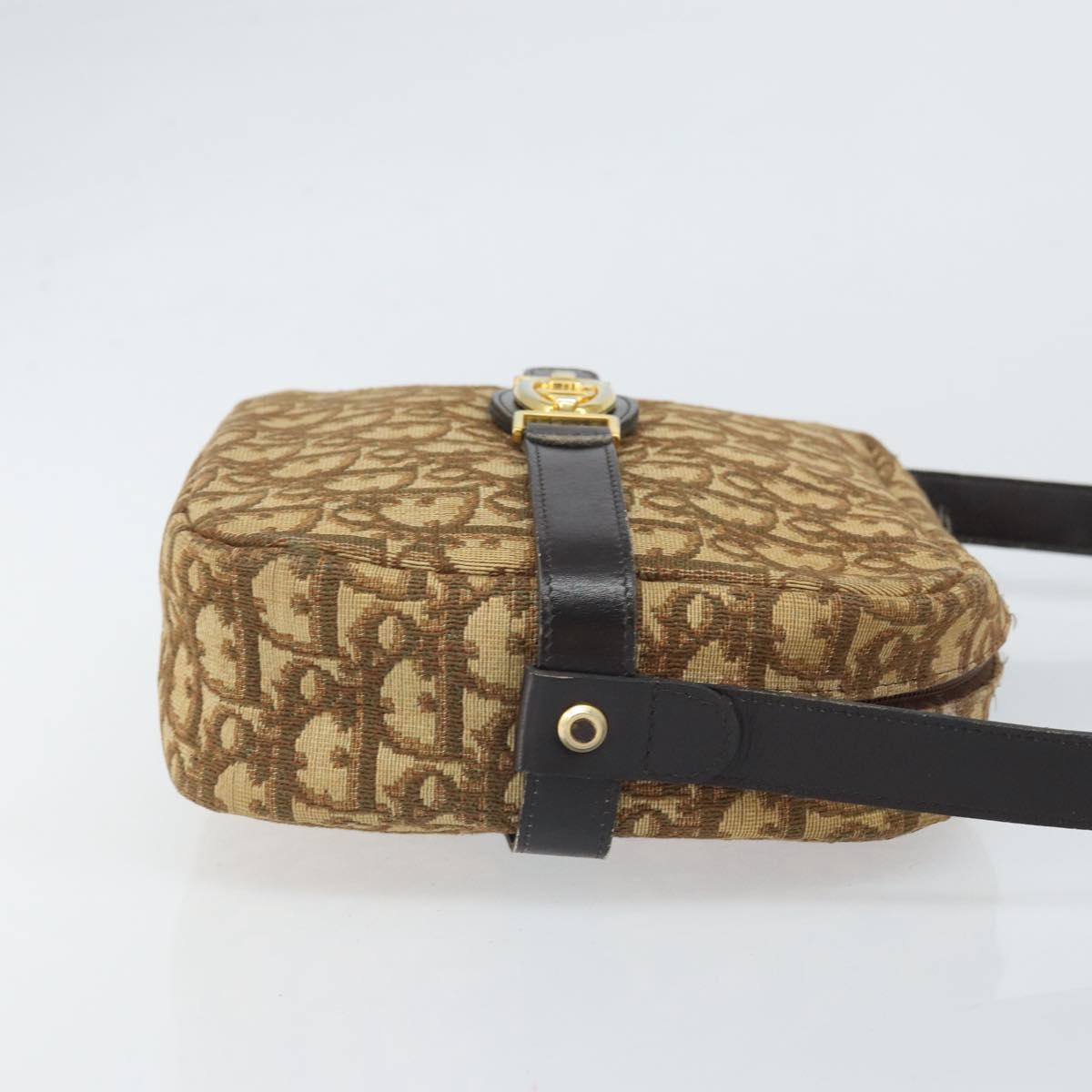 Christian Dior Trotter Canvas Shoulder Bag Brown Gold Auth 171073