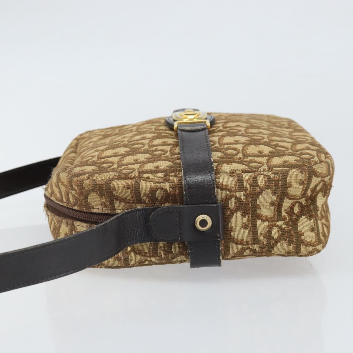 Christian Dior Trotter Canvas Shoulder Bag Brown Gold Auth 171073