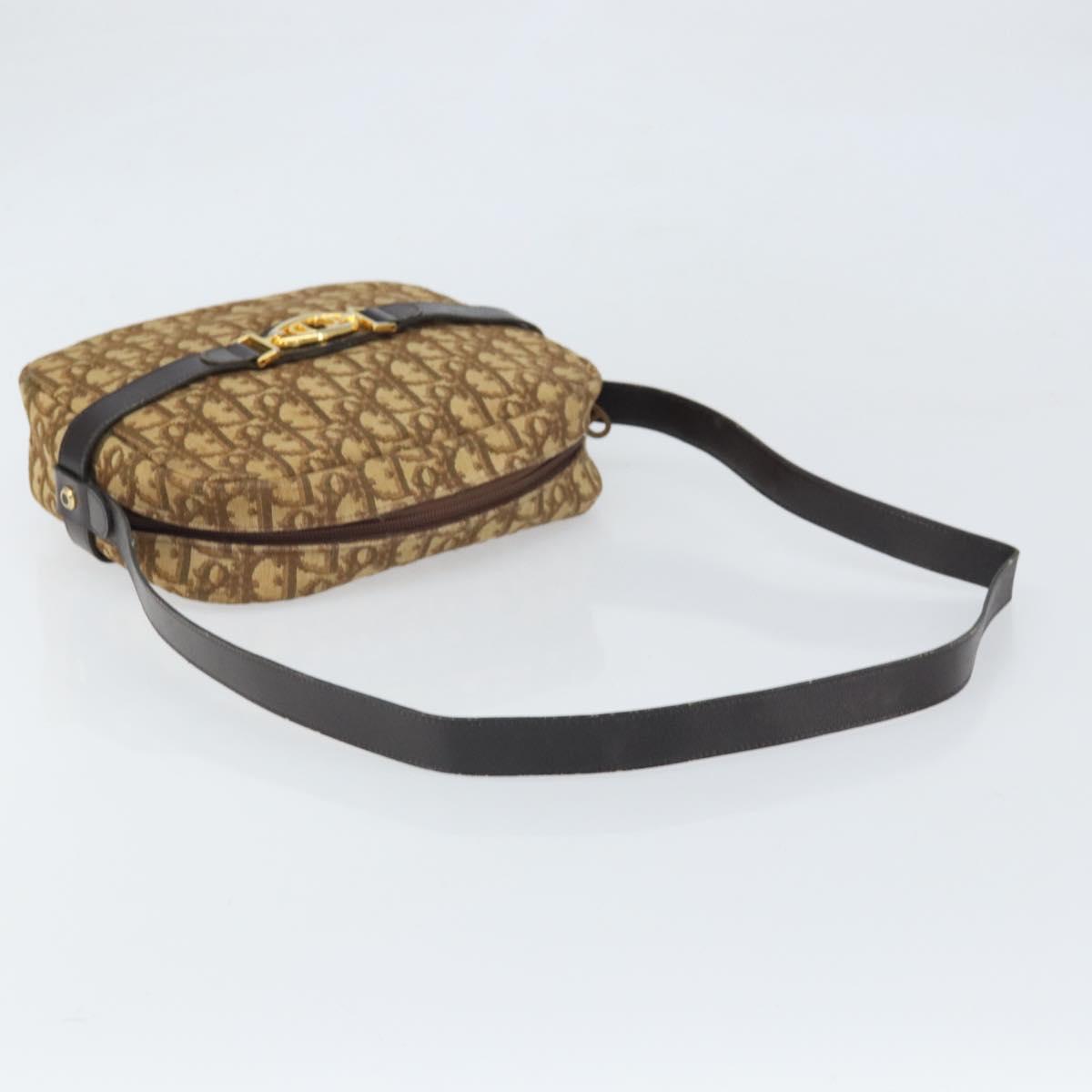 Christian Dior Trotter Canvas Shoulder Bag Brown Gold Auth 171073