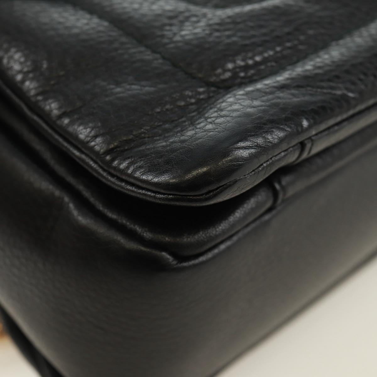 BALLY Chain Shoulder Bag Leather Black Gold Auth 171094V