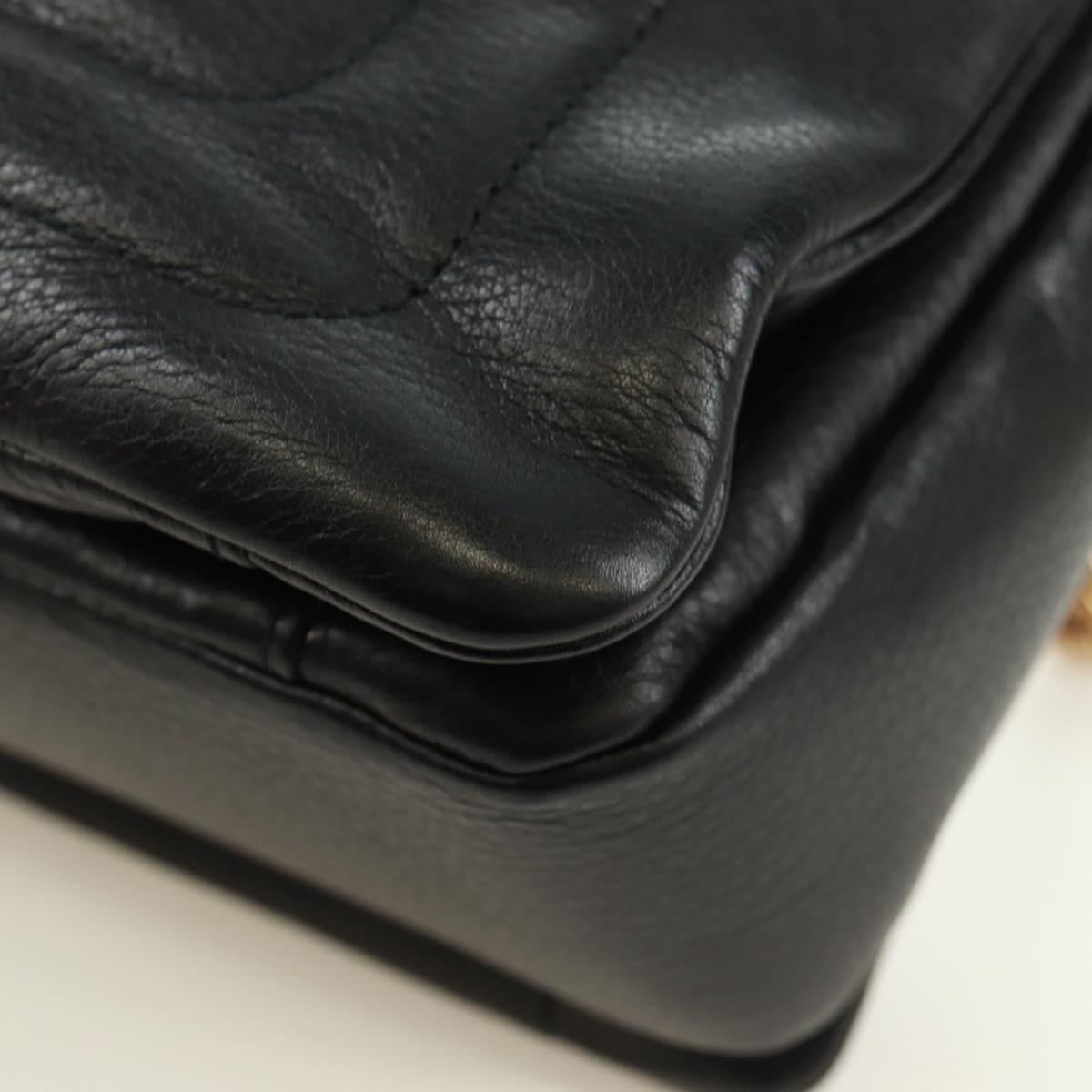 BALLY Chain Shoulder Bag Leather Black Gold Auth 171094V