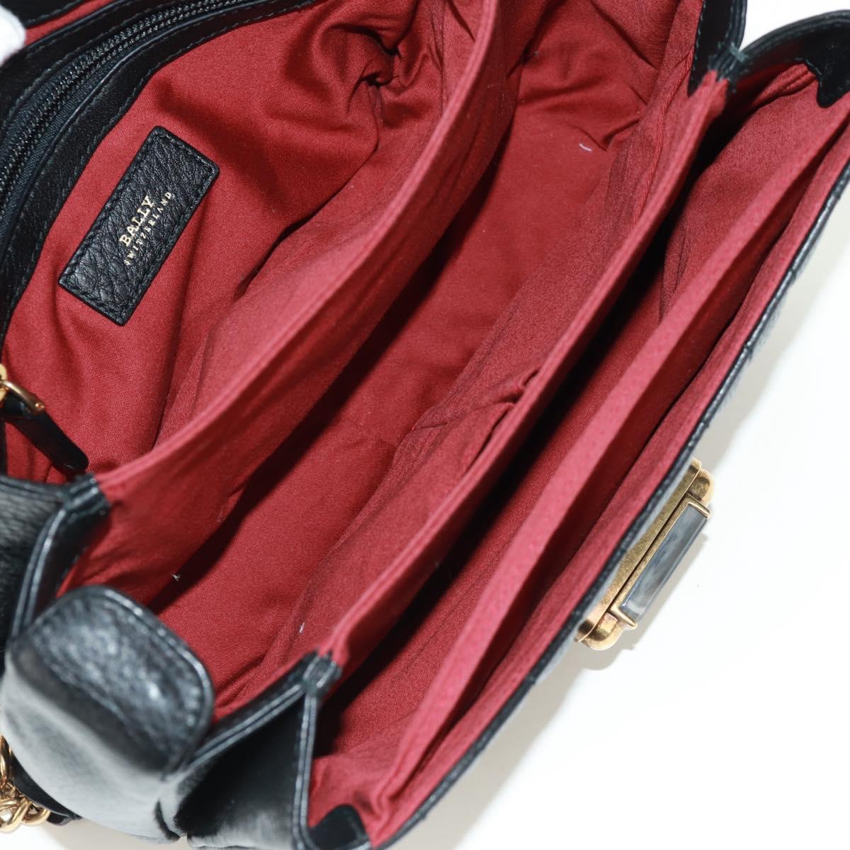 BALLY Chain Shoulder Bag Leather Black Gold Auth 171094V
