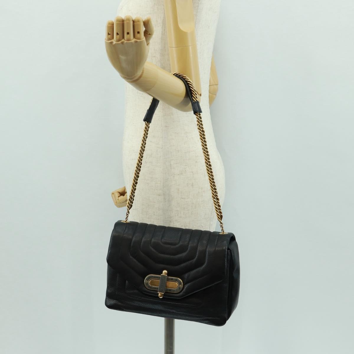 BALLY Chain Shoulder Bag Leather Black Gold Auth 171094V