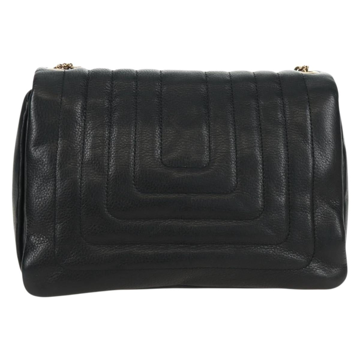 BALLY Chain Shoulder Bag Leather Black Gold Auth 171094V