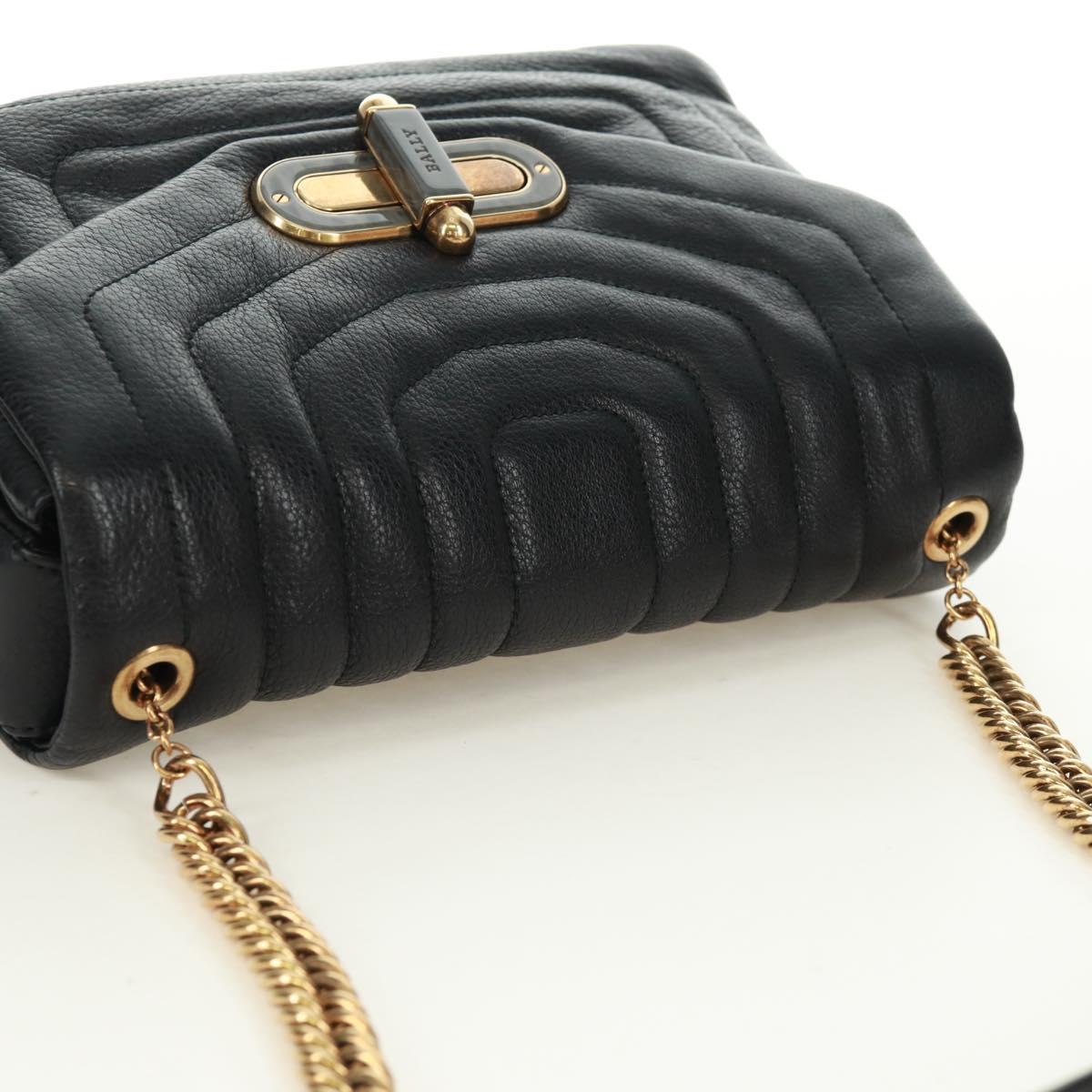 BALLY Chain Shoulder Bag Leather Black Gold Auth 171094V