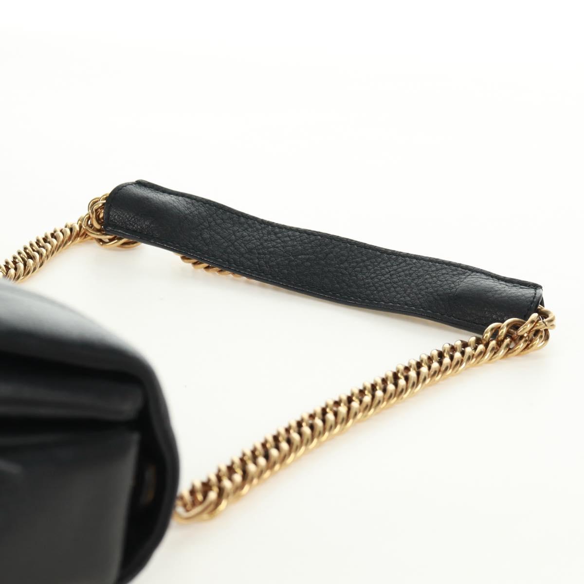 BALLY Chain Shoulder Bag Leather Black Gold Auth 171094V