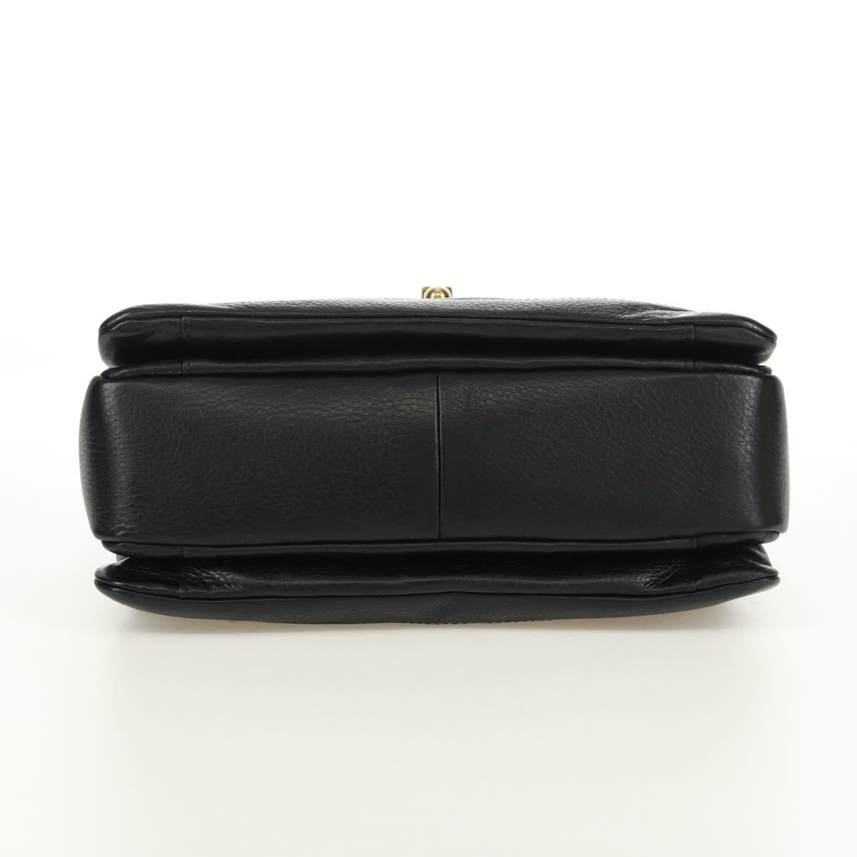 BALLY Chain Shoulder Bag Leather Black Gold Auth 171094V